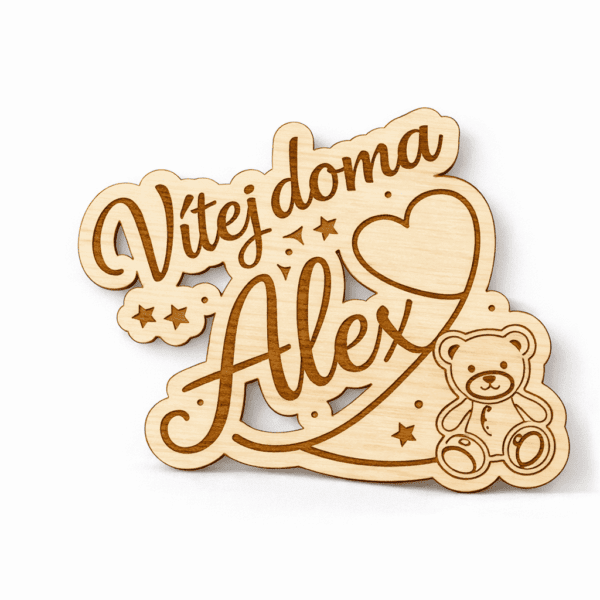 Dřevěný zápich se jménem – Vítej doma